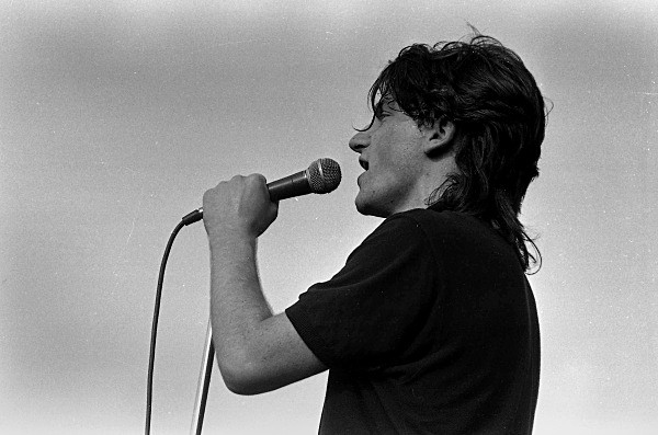 Bono singing at the Slane Castle concert in 1981. photo: Andy Spearman.