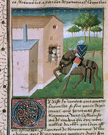Manuscript Illumination of Percival and the Recluse From the Romance of Saint Graal 15th c