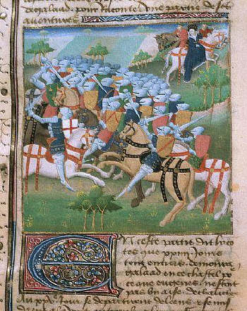 Manuscript Illumination of the Combat of Galaad Against Forty Soldiers From the Romance of Saint Graal 15th c